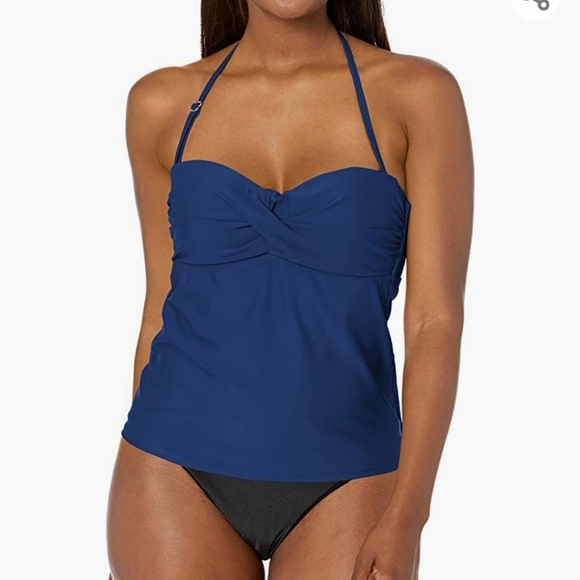 Catalina Blue Convertible Twist Front Bandeau Tankini Top & BoyShort Size M - Picture 2 of 10